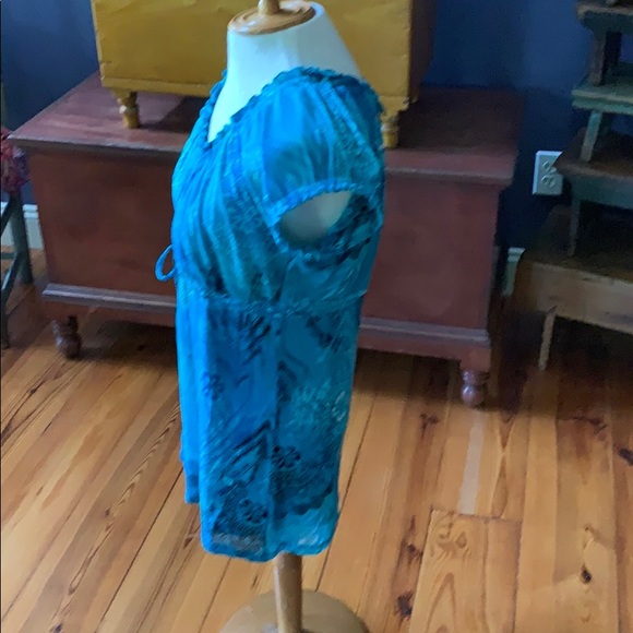 Axcess Babydoll Top Large Bright Teal Pattern - Picture 4 of 7